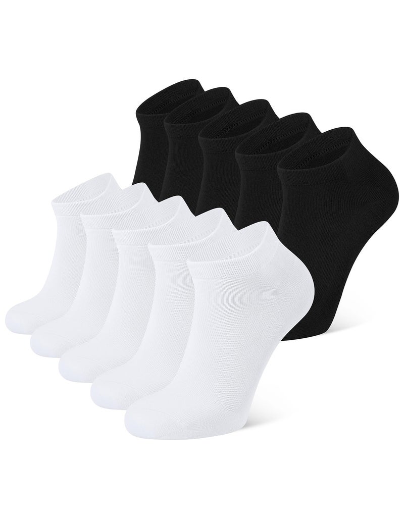 CLOSEMATE 10 Pairs Ankle Socks for Men Women Cotton Comfortable Non Slip Low Cut for Casual(5Black5White, Size L) - Image 1